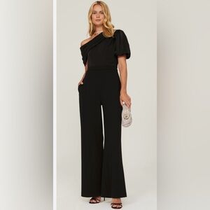 One33 Social Women's Black One-Shoulder Wide Leg Belted Jumpsuit Size 4